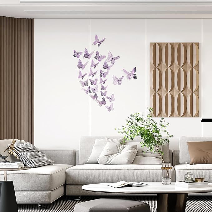 SAOROPEB 3D Butterfly Wall Decor 48 Pcs Lavender Butterfly Decorations | 4 - Image 3
