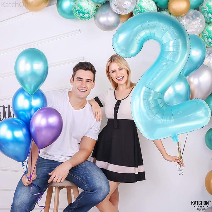 KatchOn Light Blue Number 2 Balloon 40 Inch | Light Blue 2 Balloon Number - Image 6