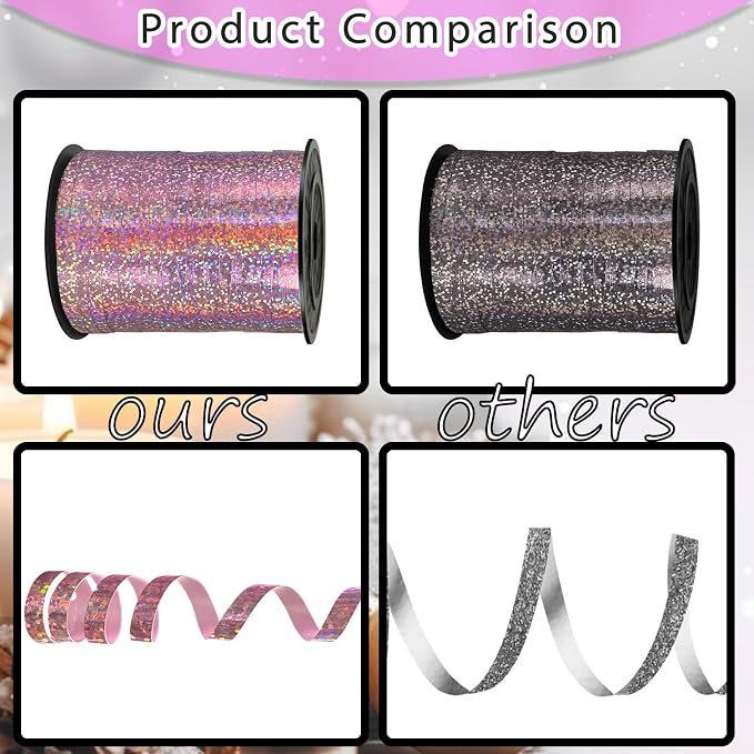 500 Yards Pink Laser Curling Ribbon, 1/5" Holographic Curly Ribbons, Curling - Image 4