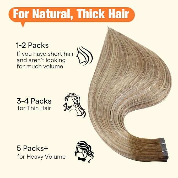 Full Shine Holed Tape in Hair Extensions Human Hair 24Inch Invisible Tape Extensions Seamless Color 3 Dark Brown to 8 Ash Brown and 22 Blonde 20PCS 50G Skin Weft for Wedding PU Weft
