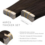 WENNALIFE Tape in Hair Extensions, 16 Inch Light Dark Brown Human Hair, 40pcs 100g Straight Invisible Real Hair Extensions