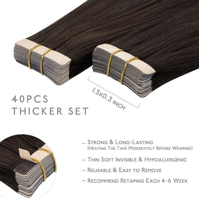 WENNALIFE Tape in Hair Extensions Human Hair, 40pcs 100g 18 inch Light Dark Brown Hair Extensions Real Human Hair Straight Tape in Extensions Invisible Human Hair Extensions Real Hair Extensions
