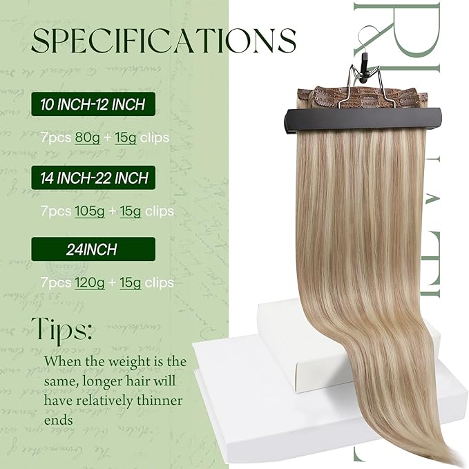 RUNATURE Blonde Clip in Hair Extensions, Real Human Hair Extensions Clip Ins for Women, Double Weft Natural Hair, 20 Inch 120g 7pcs, #18P60 Ash Blonde Highlights