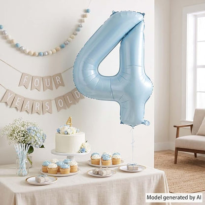 Baby Blue Number 4 Balloon 40 Inch, Sky Pastel Foil Numeral Party Supplies | - Image 3