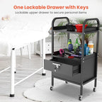 TASALON Metal Salon Trolley Cart with Wheels & Lockable Drawers – 4-Tier Hair Stylist Rolling Tray Cart, Barber & Esthetician Station Organizer, Beauty Salon Equipment & Spa Storage Cabinet
