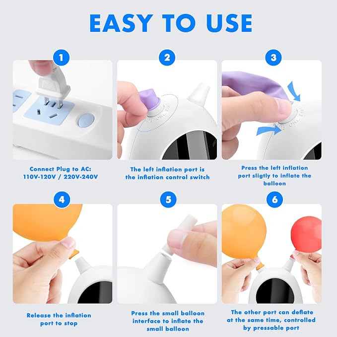 Balloon Pump Electric, SPLAKS Balloons Inflator Air Pump Portable Balloon Blower - Image 3