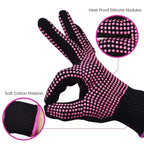 Sopito 2Pcs Heat Resistant Gloves with Silicone Bumps, Professional Heat Protection Gloves for Hair Styling, Mitts for Curling Iron Wand Flat Iron Sublimation, Rose Red