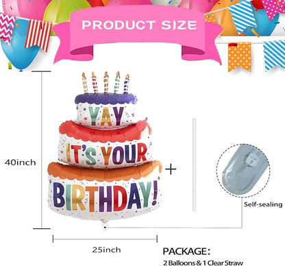35" 2pk Happy Birthday Foil Balloons "Yay", Colorful | birthday foil balloon - Image 2