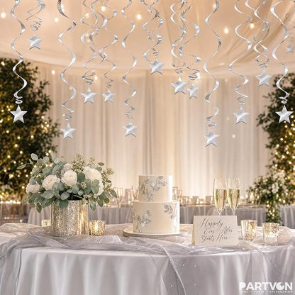 30 Pcs Silver Star Hanging Swirls, Spiral Ceiling Streamers - Image 6