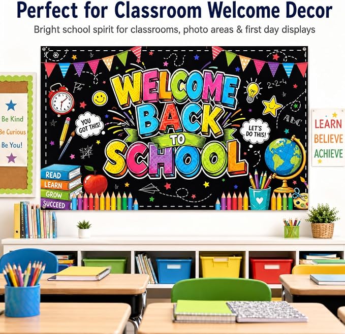 Welcome Back to School Backdrop 72x43 Inch Polyester Fabric, Colorful - Image 6