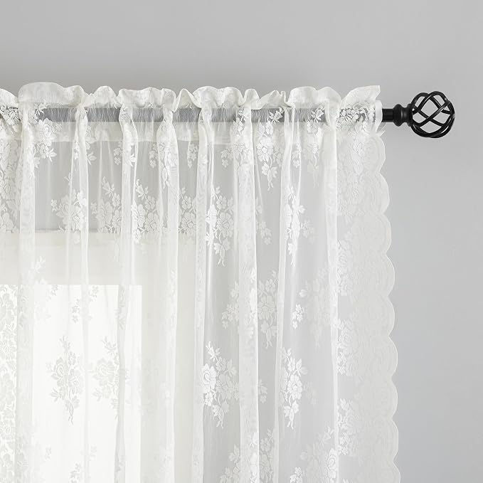 Kotile Ivory Floral Lace Curtains - Image 3