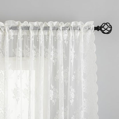 Kotile Ivory Vintage Lace Curtains - Image 3