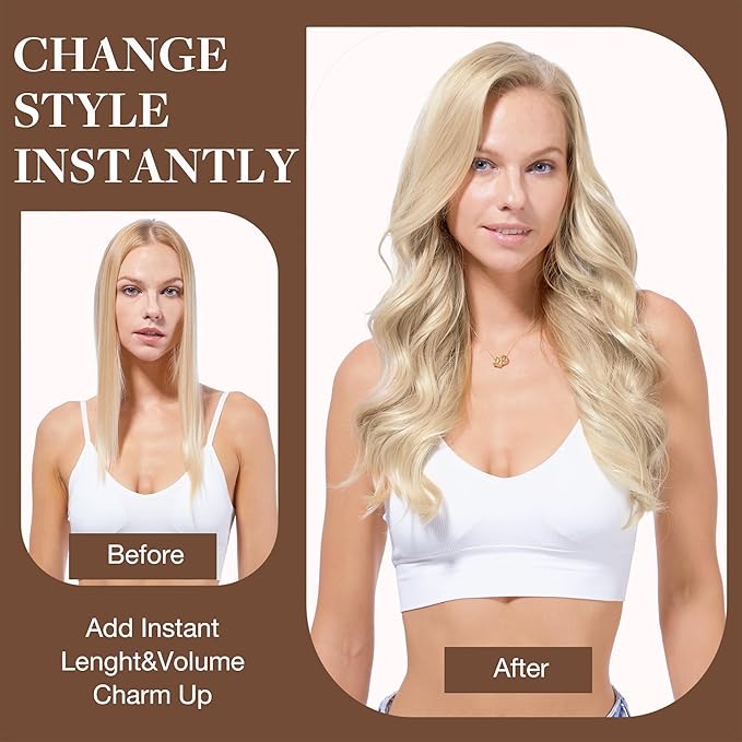 GOO GOO Clip in Hair Extensions Real Human Hair, Remy Human Hair Extensions Clip ins for Women, Natural Human Hair, 20inch 120g 7Pcs, 17/22/60 Balayage Ash Blonde to Golden Blonde and Platinum Blonde