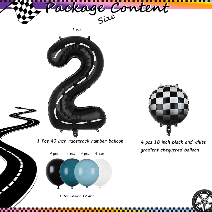 Race Car Balloon 21Pcs Kit Blue Black 40 Inch Racetrack Number Balloon 2 | - Image 2