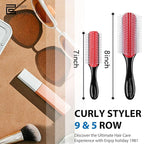2 PCS Hair Brush for Women Men 7 Row 5 Row Curly Wet or Dry Hair Classic Styling Brushes for Natural Thick Hair, Blow Separating, Shaping Defining Curls Tools Travel Bristle Black Hairbrush