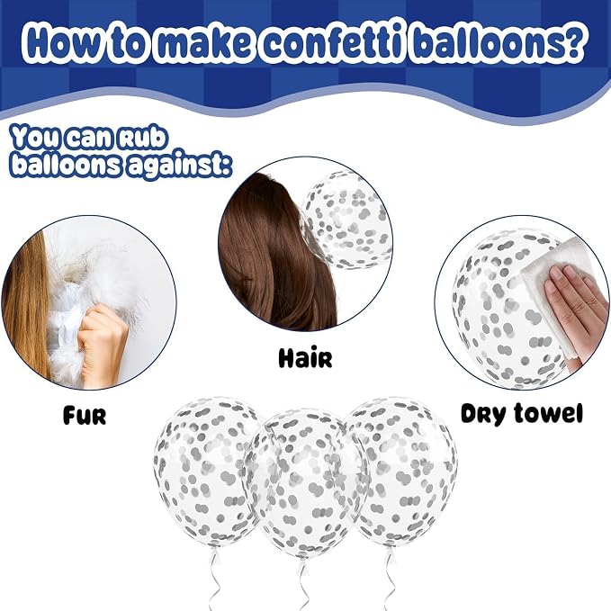 Paready Blue Silver Balloons Set, 12 Inch Confetti Silver Pearl Dark Blue Latex - Image 7