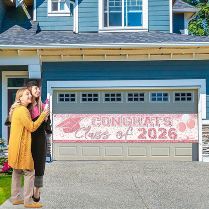 Pink Graduation Party Decorations Class of 2026 Banner Congrats Grad | Rose - Image 6