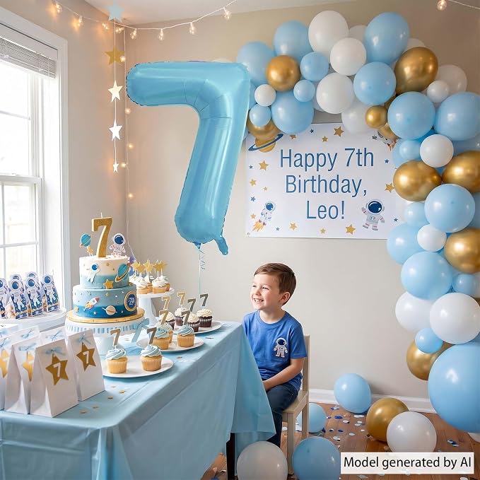 Pearlescent Blue Number 7 Balloon 40 Inch, Giant Light Blue Mylar Foil Balloon - Image 7