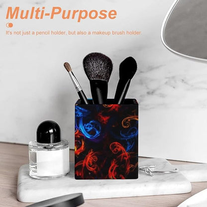 Leather Square Pens Pencils Holder Cup Desktop Stationery Organizer Case Trippy - Image 6