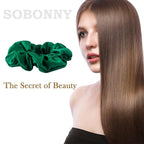 Silk Scrunchies For Hair, 3 Pack, 100% Mulberry Silk Hair Ties, 19 Momme, Natural Silk Elastic Hair Bands For Women And Girls'Hair Designed to Be Soft And Less Pulling (Emerald, Leopard,Navy Blue)