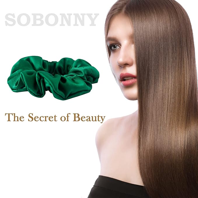 Silk Scrunchies For Hair, 3 Pack, 100% Mulberry Silk Hair Ties, 19 Momme, Natural Silk Elastic Hair Bands For Women And Girls'Hair Designed to Be Soft And Less Pulling (Emerald, Leopard,Navy Blue)
