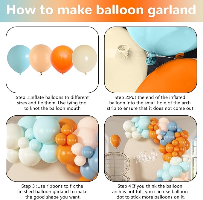 HILAVO Orange and Blue Balloons Arch Kit Retro Dusty Blue Teal Orange Ivory - Image 7