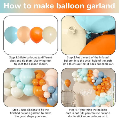 HILAVO Orange and Blue Balloons Arch Kit Retro Dusty Blue Teal Orange Ivory - Image 7