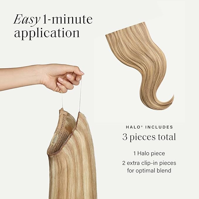 Luxy 100% Remy Human Hair – Halo Clip-In Hair Extensions –Natural Looking Volume & Length - One-Piece - Easy 5-Min Application 150 grams 12" Dirty Blonde Highlights