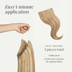 Luxy 100% Remy Human Hair – Halo Clip-In Hair Extensions –Natural Looking Volume & Length - One-Piece - Easy 5-Min Application 140 grams 16" Dirty Blonde Highlights