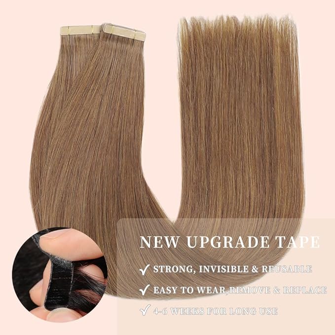 Tape in Hair Extensions Human Hair 20pcs Remy Hair Extensions 18 Inch Medium Brown Straight Invisible Human Hair Tape in Extensions Skin Weft Tape Extensions Human Hair (10#,18 Inch)