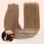 Tape in Hair Extensions Real Human Hair 24 Inch Medium Brown Double Sided Tape for Skin Weft Hair Extension Invisible Tape in Hair Extensions Straight Remy Human Hair for Women 20pcs (10#,24 Inch)