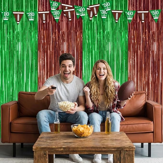 2 Pack Football Party Decorations, 3.28 FT x 6.58FT Tinsel Backdrop, Football - Image 7