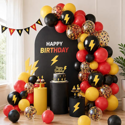 Paready Red Yellow Black Balloons, 12Inch Yellow Printed Latex Balloon Red - Image 3