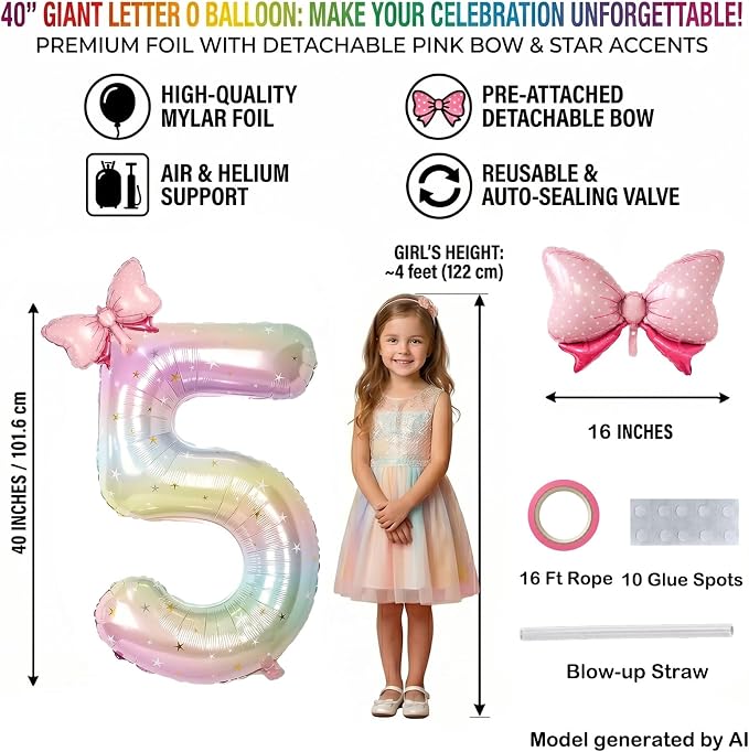 40 Inch Paste Rainbow Number 5 Balloon - Image 2