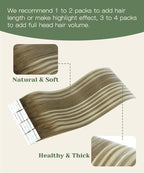 SURNEL Injection Seamless Tape in Hair Extensions Balayage Walnut Brown to Ash Brown and Golden Blonde Invisible Tape in Extensions Human Hair 18inch 20 Pcs 40g(#3822,18)