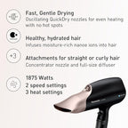 Panasonic Nanoe Salon Hair Dryer, Oscillating QuickDry Nozzle, Blow Dryer with Diffuser, Concentrator Attachments, 3 Speed Heat Settings for Styling and Healthy Hair - EH-ANA6HN (Black/ Pink Gold)