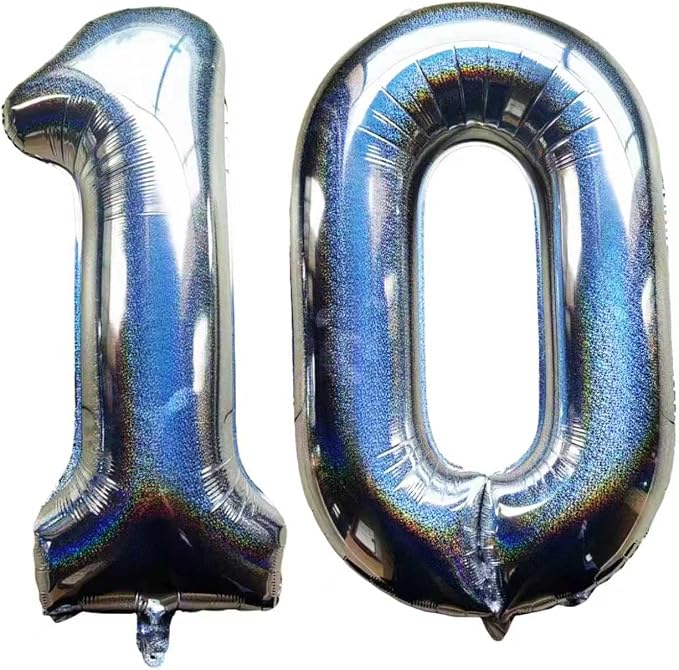 Laser Silver Number 10 Balloons 40 Inch Giant Number Silver 10 Foil Mylar by COLORFULELVES