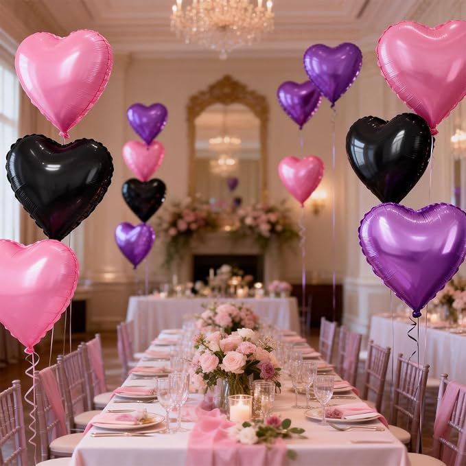Pink Purple Black Heart Balloons - Image 6