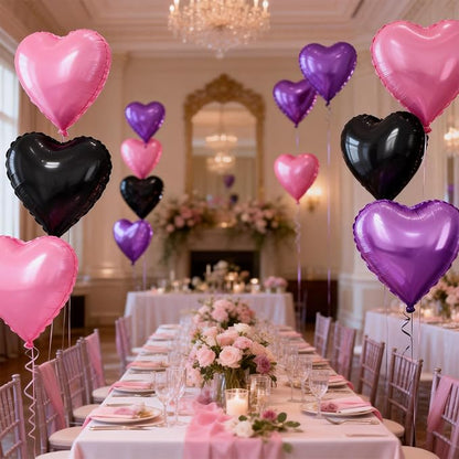 Pink Purple Black Heart Balloons - Image 6