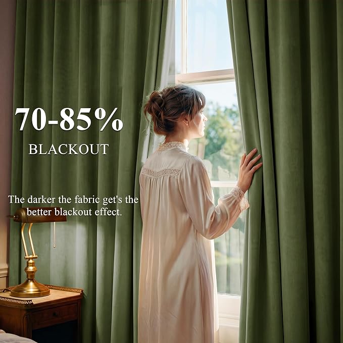 Moss Green Velvet Curtains Back Tab - Image 3