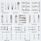 Silver Hair Clips Set for Women Styling 50pcs Bulk Barrettes Snap Hair Clips Ties Duck Bill Clip Metal Alligator No Crease Clip Bows Y2K Cute Bangs Hairclips Accessories (Silver)