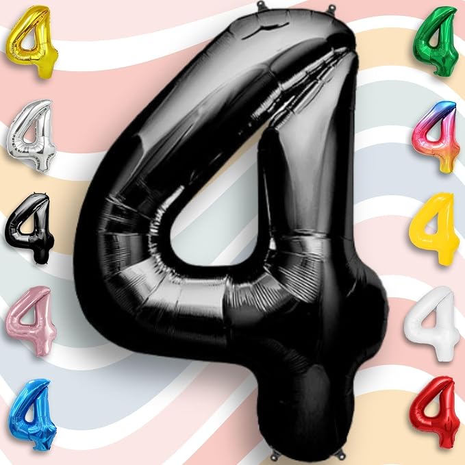 Black Number Balloon 4 Mylar Foil Balloons 40 inch - Image 4