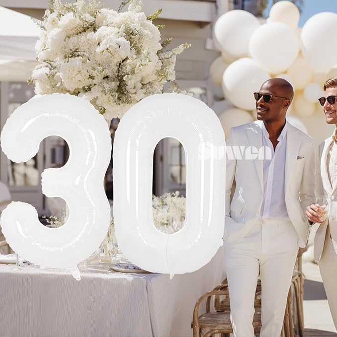SUWEN 40 Inch White Large 30 Balloon Number Big Foil Helium Numbers 0-9 | Giant - Image 3