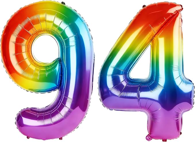 40 Inch Number 94 Balloons for 94th Birthday Party Decorations, 0-100 Rainbow by FOBELEC