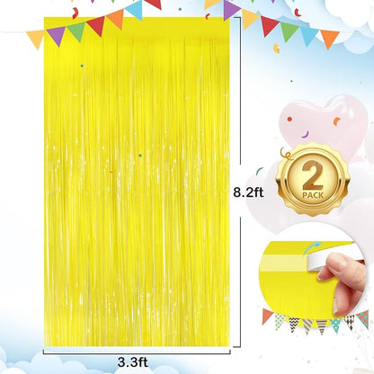Macaron Yellow Metallic Tinsel Foil Fringe Curtains, Halloween Decor, Foil - Image 3