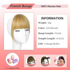 NAYOO Bangs Hair Clip in Bangs 100% Real Human Hair Extensions French Bangs Clip on Air Bangs for Women Hairpieces Curved Bangs for Daily Wear（Ash Blonde）