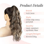 Claw Clip Ponytail Extension 18 Inch Curly Wavy Ponytail Extension Jaw Clip on Pony Tails Hairpiece for Women Fluffy Natural Synthetic for Daily Use (Chocolate Brown with Blonde Highlights)
