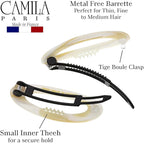 Camila Paris CP1994/2 French Hair Barrette Clip for Women, Handmade, Side Slide-in Metal-Free Closure Strong Hold Grip Hair Clips for Girls, No Slip Durable Styling Hair Accessories, Made in France