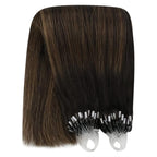 YoungSee Micro Link Hair Extensions Human Hair Brown Micro Bead Hair Extensions Real Human Hair Balayage Dark Brown with Browns Micro Human Hair Extension 16 Inch Ombre Microring Extension 50g 50s