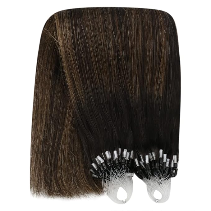 YoungSee Micro Loop Hair Extensions Real Human Hair Brown Microlink Hair Extensions Human Hair Dark Brown Balayage Bead Hair Extension Real Hair 22 Inch Ombre Micro-Bead Hair Extension Soft 50g 50s